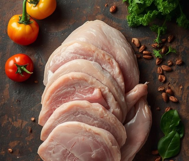 Truthahnbrust, Schnitzel oder Geschnetzeltes, Grebraten (ohne Zusatz von Fett und Salz)