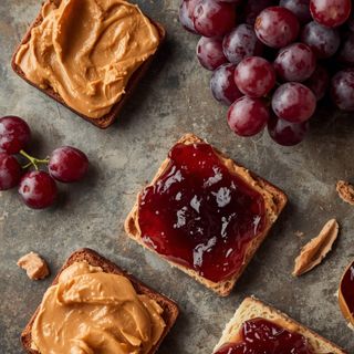 Erdnussbutter- und Traubenmarmeladen-Sandwiches, Erdnussbutter und Traubenmarmelade