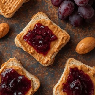Erdnussbutter- und Traubenmarmeladen-Sandwiches, Erdnussbutter und Traubenmarmelade