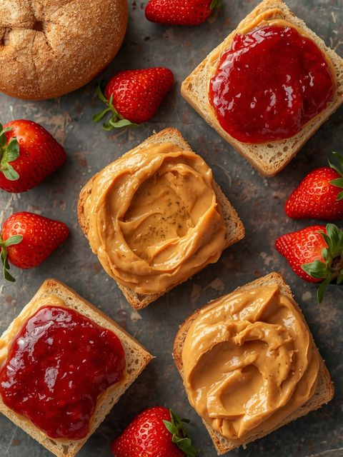 Peanut Butter & Strawberry Jam Sandwiches, Peanut Butter and Strawberry Jam