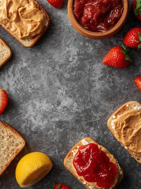 Erdnussbutter- und Erdbeermarmeladen-Sandwiches, Erdnussbutter und Erdbeermarmelade