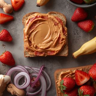 Sandwich mit Erdnussbutter- und Erdbeeraufstrich auf Vollkornbrot