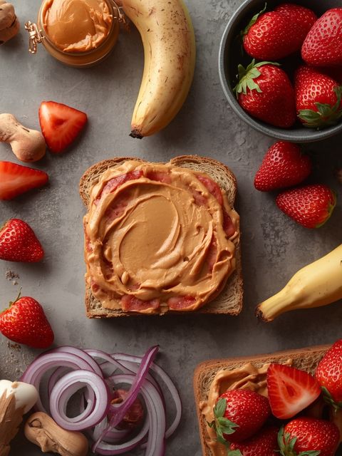 Peanut Butter & Strawberry Spread Sandwich on Whole Wheat Bread