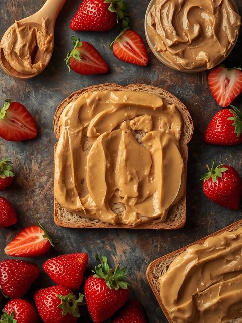 Peanut Butter & Strawberry Spread Sandwich on Whole Wheat Bread