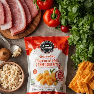 Ungehärtete Schinken-Cheddar-Bissen, ungehärteter Schinken und Cheddar