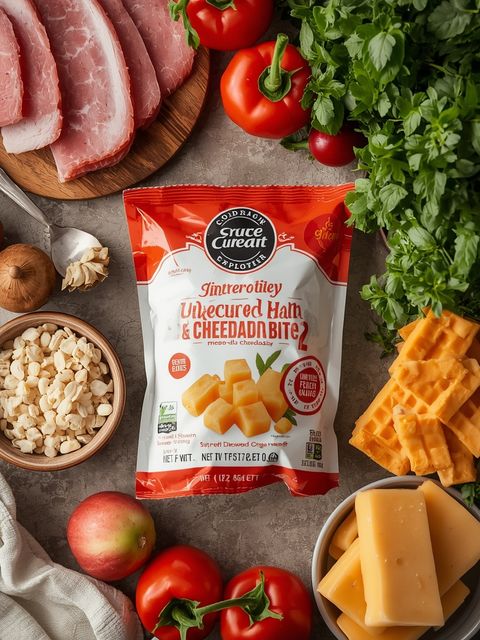 Ungehärtete Schinken-Cheddar-Bissen, ungehärteter Schinken und Cheddar