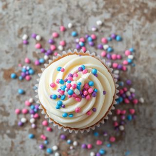 White Cupcake Topping „Unicorn Magic Shell“ with Pink, Blue, and Purple Specks