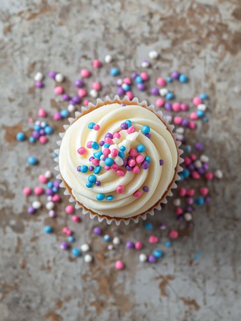 White Cupcake Topping „Unicorn Magic Shell“ with Pink, Blue, and Purple Specks