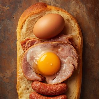 Ei, Putenwurst und Käse im Brot