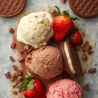Neapolitan Vanilla, Chocolate and Strawberry Flavored Low-Fat Ice Cream with Chocolate Wafer Ice Cream Sandwiches