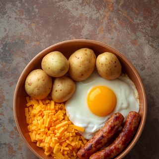 Breakfast Bowl with Potatoes, Eggs, Sausage and Cheddar Cheese