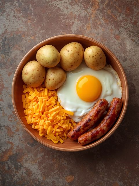 Breakfast Bowl with Potatoes, Eggs, Sausage and Cheddar Cheese