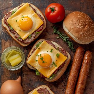 Frühstücks-Sandwiches mit Wurst, Ei & Käse