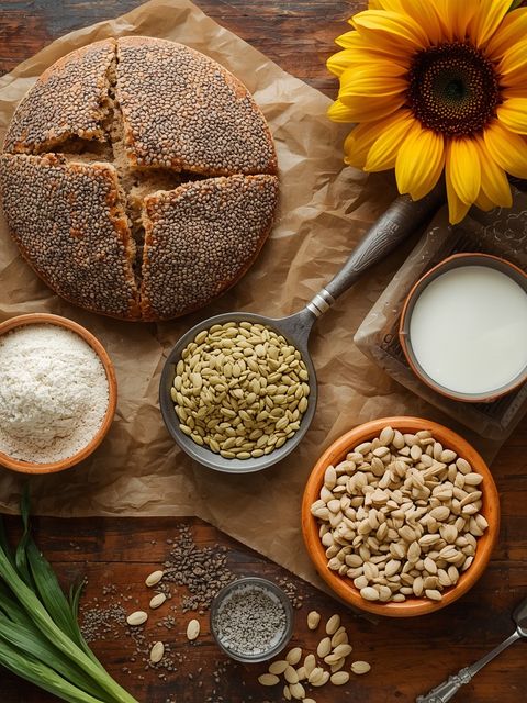 Brot aus Chiasamen, Sonnenblumenkernen und Quark – Low-Carb-Brot ohne Hefe und Mehl