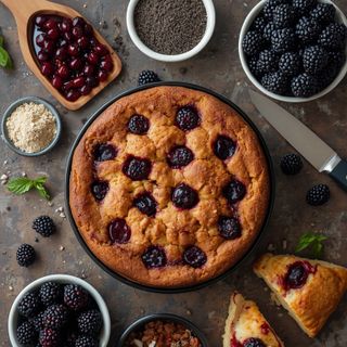 Brombeerkuchen, hausgemacht, gebacken (mit Kuchenteig)