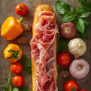 Baguette Sandwich with Raw Ham