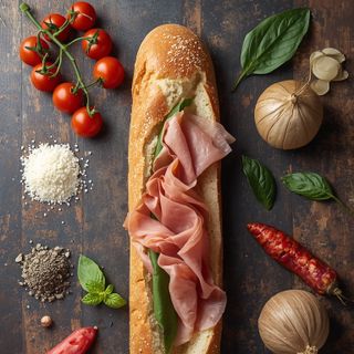 Sandwich (Baguette) mit Schinken
