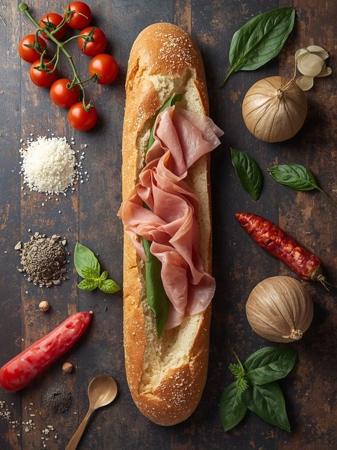 Sandwich (Baguette) mit Schinken