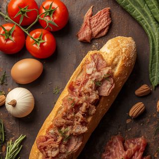 Sandwich auf Baguette mit Trockenfleisch