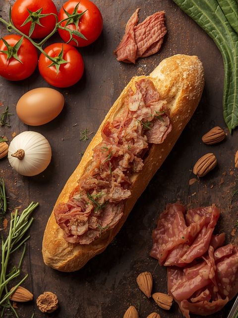 Sandwich on Baguette with Dry Meat