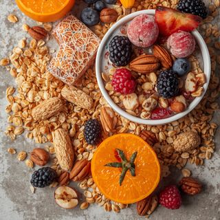 Muesli Mixture of Cereals with Fruit and Nuts, Sugared