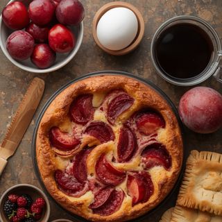 Zwetschgenkuchen, hausgemacht, gebacken (mit Blätterteig)