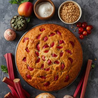 Rhubarb Cake, Homemade, Baked (with Pastry)