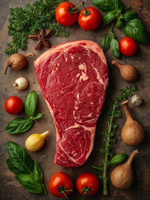 Wołowina, entrecôte, pieczona 'medium' (bez dodatku tłuszczu i soli)