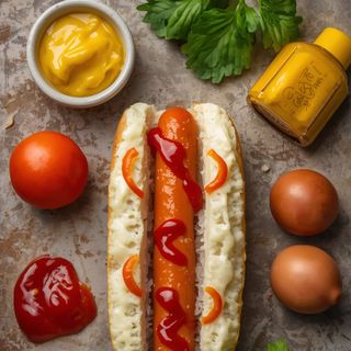 Hot Dog in White Bread with Ketchup and Mustard