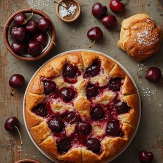 Kirschkuchen, hausgemacht, gebacken (mit Blätterteig)