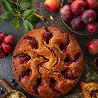 Plum Cake, Homemade, Baked (with Pastry)