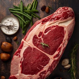 Rind, Schulter, Braten "medium", im Ofen gebraten (ohne Zugabe von Fett und Salz)