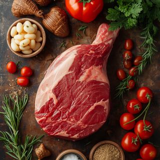 Rind, Schulter, Braten "medium", im Ofen gebraten (ohne Zugabe von Fett und Salz)