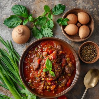 Lammragout mit Soße, zubereitet