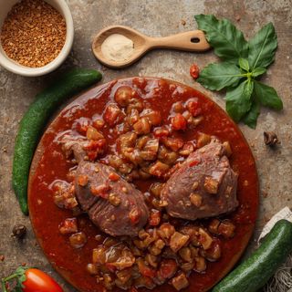 Lammragout mit Soße, zubereitet