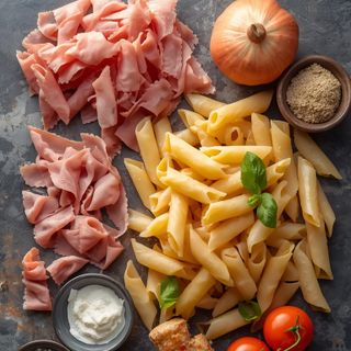 Nudelauflauf mit Schinken, zubereitet