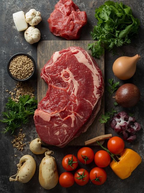Beef, goat, raw