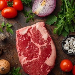 Beef and veal (avg. excl. innards, rib steak), raw