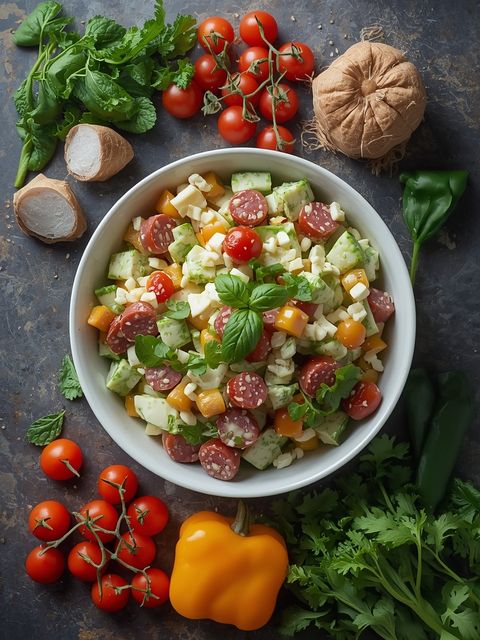 Wurst-Käse-Salat, zubereitet