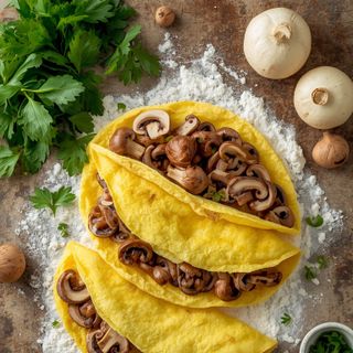 Flour omelets with champignon filling, prepared