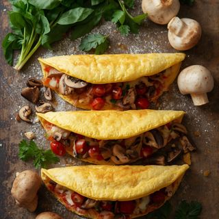 Flour omelets with champignon filling, prepared