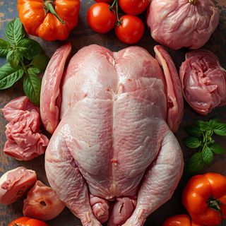 Geflügelfleisch mit Haut (geschnitten), roh