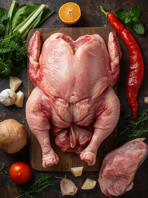 Poultry meat with skin (cut), raw