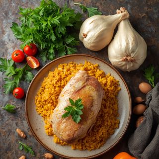 Ris Casimir mit Poulet, zubereitet