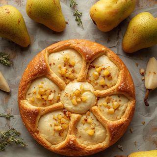 Birnenkuchen, hausgemacht, gebacken (mit Blätterteig)