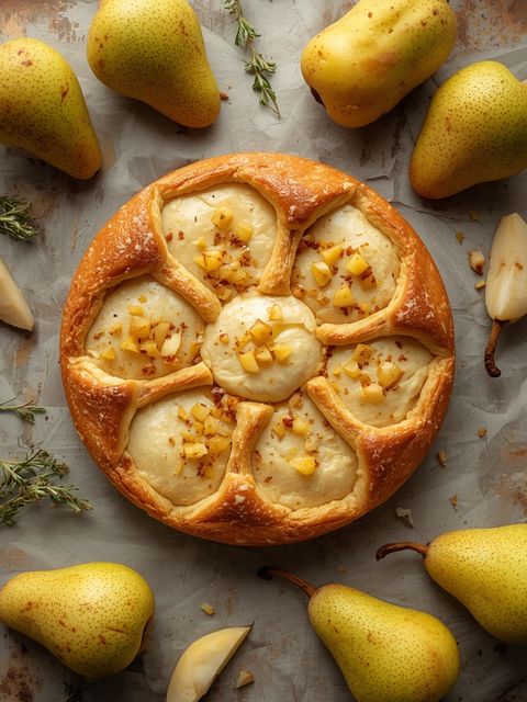 Pear cake, homemade, baked (with puff pastry)