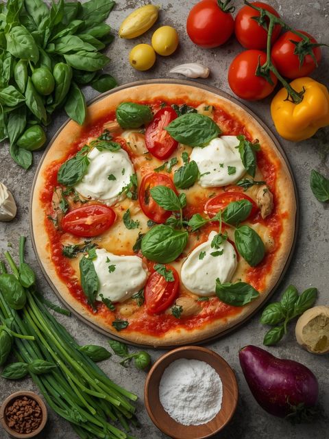Pizza mit Mascarpone und Rucola, gebacken