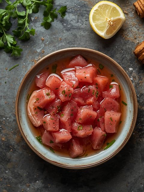 Thonsalat an Essig-Öl-Sauce (aus Thon im Wasser)