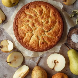 Pear cake, homemade, baked (with dough)