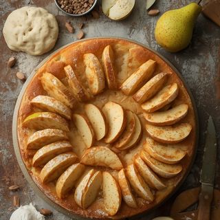 Pear cake, homemade, baked (with dough)